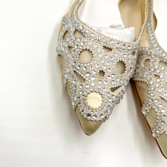 Badgley Mischka BHLDN Size‎ 11 Gigi Pointed Toe Jeweled Ivory Ballet Flats Shoes - Picture 6 of 15